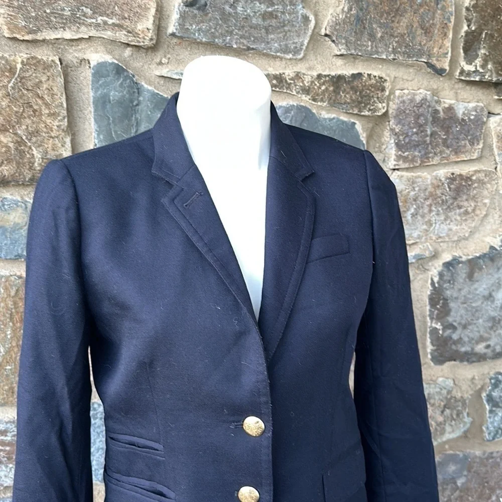 J CREW Schoolboy Blazer Wool blend black Classic Jacket Gold Button 28233 size 4